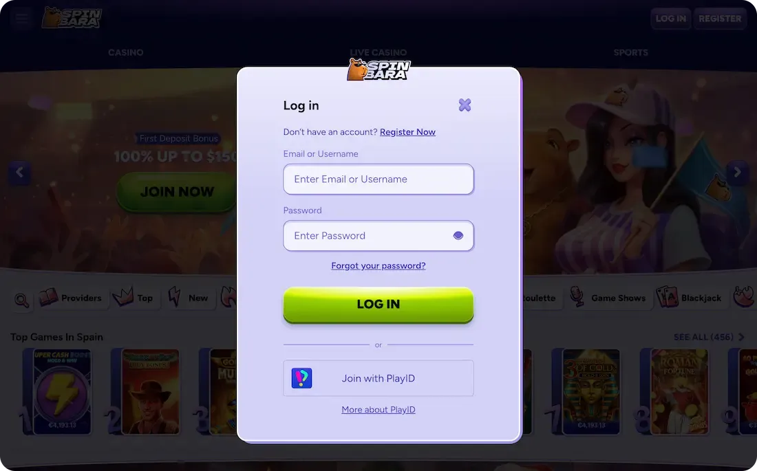 Spinbara login σε κινητές συσκευές: 2FA και έλεγχοι session